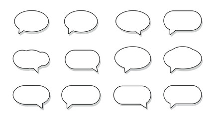 Obraz premium Twelve speech bubbles of varying shapes and sizes in a grid pattern against a plain white background