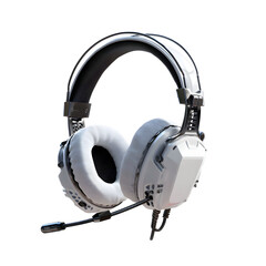 Modern white gaming headset with microphone isolated on transparent background