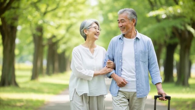 旅行に出かけるシニア夫婦