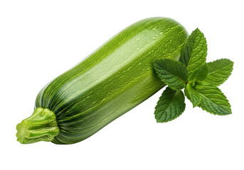 Green zucchini and mint leaves isolated on a transparent background