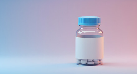 Transparent Medicine Bottle with Pills and Blue Cap