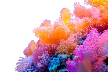 Fototapeta premium Vibrant Bubble Tip Anemone Colony Thriving on Turquoise Coral Reef Rockscape Detail