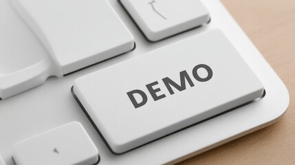 Close-Up View of a Keyboard Key with the Word 'DEMO' Highlighted, Showing Technology and Computer Concept for Presentation or Testing Purpose
