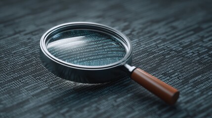 Magnifying Glass Over Digital Code on Dark Background, Concept of Data Analysis, Investigation, Cybersecurity and Technology Exploration