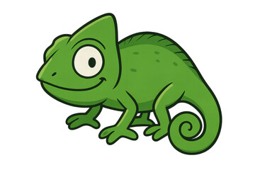 Obraz premium Green cartoon chameleon character smiling on transparent background