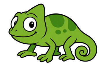 Cute green cartoon chameleon character smiling