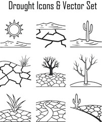Naklejka premium Drought Icons & Vector Set