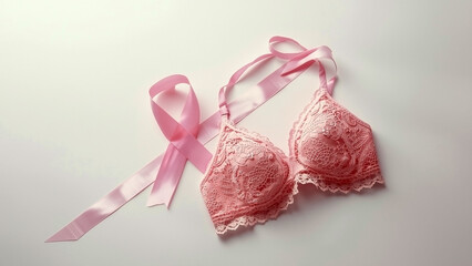 Pink Bra and Ribbon Symbol of Breast Cancer Awareness and Support