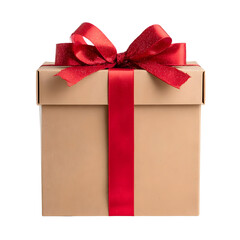 Gift box with red ribbon and bow isolated on transparent background