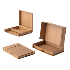 Cardboard boxes assortment on transparent background for packaging and product presentation