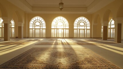Mosque interior, sunlight streaming