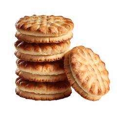 Stack of golden baked biscuits with detailed texture and transparent background