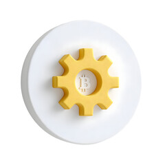 3 d rendering of a gear icon with cryptocurrency symbol on a transparent background