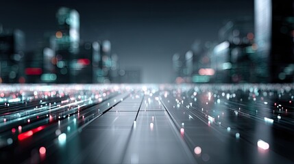 Futuristic Digital Interface with Abstract Glowing Light and Dark Cityscape Background in a Modern Technological Style