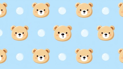 Fototapeta premium Cute Cartoon Bear Faces Pattern with Blue Background Ideal for Children's Room Decor or Sweet Themed Designs for Fun Projects and Creative Activities