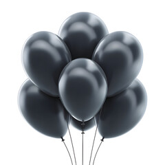 Group of dark gray balloons isolated on transparent background rendering of festive celebration elements