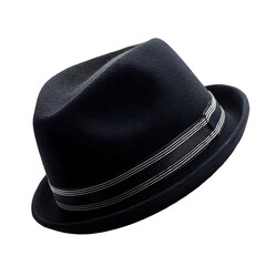 Elegant dark fedora hat isolated on transparent background