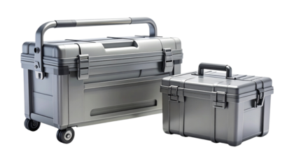  3D Rolling Toolbox with Wheels and 3D Hand-Carry Toolbox, isolated on transparent background