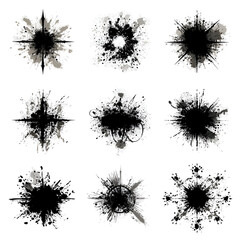 Abstract ink blot explosions graphic elements for design projects