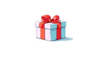 Obraz premium A brightly colored gift box illustration, featuring a red ribbon tied into a bow atop a square white container