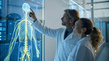 Physician And Patient Analyze A Holographic 3D Nervous System Model For Precision Medicine And AI Diagnostics