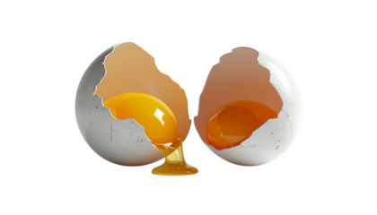 Dual 3D Egg Set Cracked with Yolk isolated on transparent background