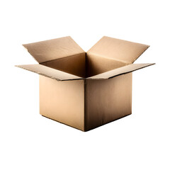 Cardboard box with open lid and transparent background isolated