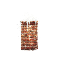 Brick chimney with snow and icicles illustration on transparent background