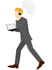 モバイル機器を使って仕事をしているビジネスマン。