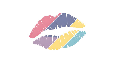 Colorful Lips Kiss Imprint Graphic Design on White Background