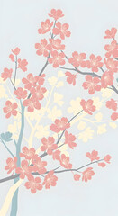 Blooming Tree with Pink Blossoms Against Pale Background