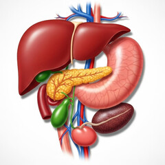 Anatomical Illustration of Human Digestive System Organs and Associated Structures