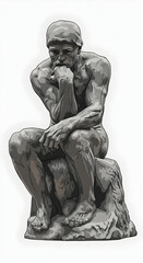 Seated Man Thinking Sculpture on Rock Illustration