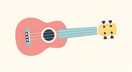 Ukulele Illustration Pink Musical Instrument with Colorful Accents