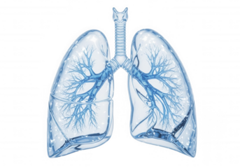 Transparent blue lungs with branching airways isolated on a transparent background