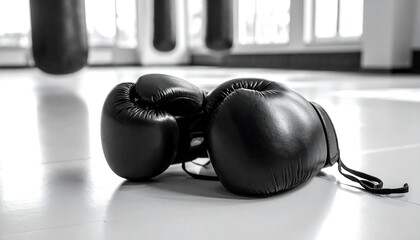 Boxing gloves on gym floor