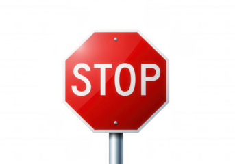 Red octagonal stop sign isolated on a transparent background
