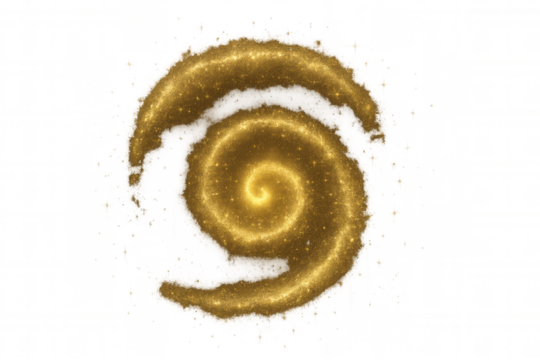 Golden glitter swirling into shining spiral, shimmering magic dust particles on transparent background