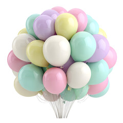 Group of colorful balloons floating against transparent background