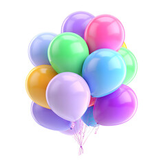 Colorful balloon bouquet render with various vibrant hues against a transparent background for celebratory and decorative designs