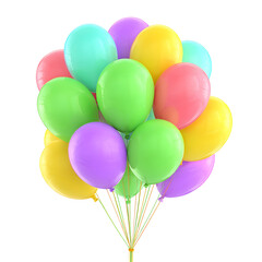 Colorful balloons floating isolated on transparent background