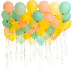 Collection of colorful balloons floating in a transparent background party celebration elements