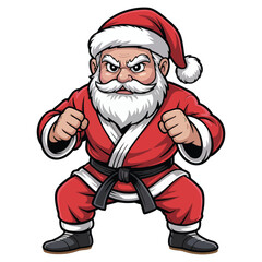 Angry Santa Claus Martial Arts Vector, Karate Master Mascot T-shirt Design with Black Belt