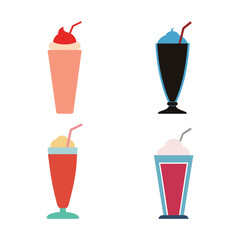 Flat Colour Milkshake Cup Vector Art Illustration Collection set.
