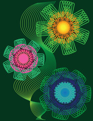 A vector art about nature compose of shapes and lines patterns in shape of flowers. 