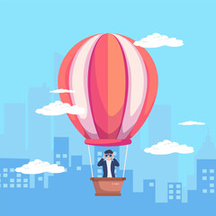 Business people in hot air balloons searching for new candidate employees, illustrating hiring and recruitment hr human resources. Flat style vector illustration
