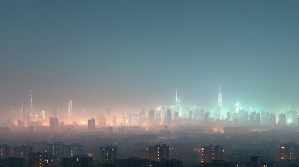 Fototapeta premium Glowing Cityscape at Night with Illuminated Buildings and Clear Sky in Evening Light Featuring Urban Landscape