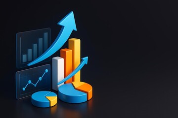 Business graph with percentage, shopping discount and tax adjustment concept, interest rate changes to fight inflation, investment return, and retail sales growth strategy.