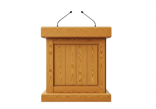 Wooden podium with microphones isolated on a transparent background
