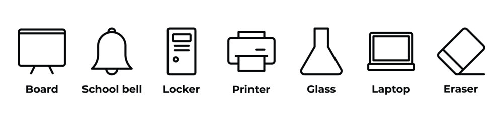 From School Bells to Laptops Board, School bell, Locker, Printer, Glass, Laptop, Eraser